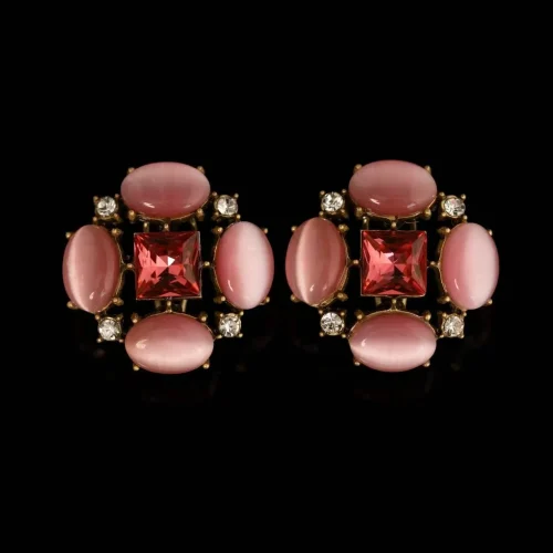 Vintage Pink Cat's Eye Stone Earrings