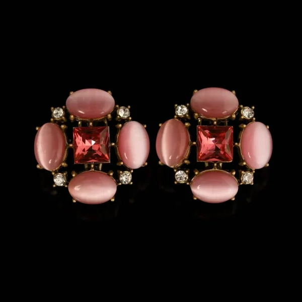Vintage Pink Cat's Eye Stone Earrings