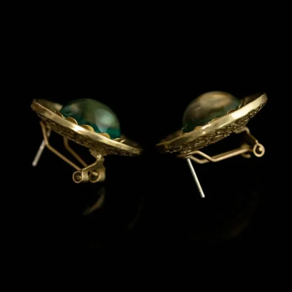Green Glass Round Earrings