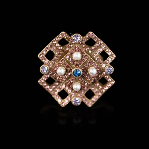 Square Ring with Zircon and Colorful Gem Inlays