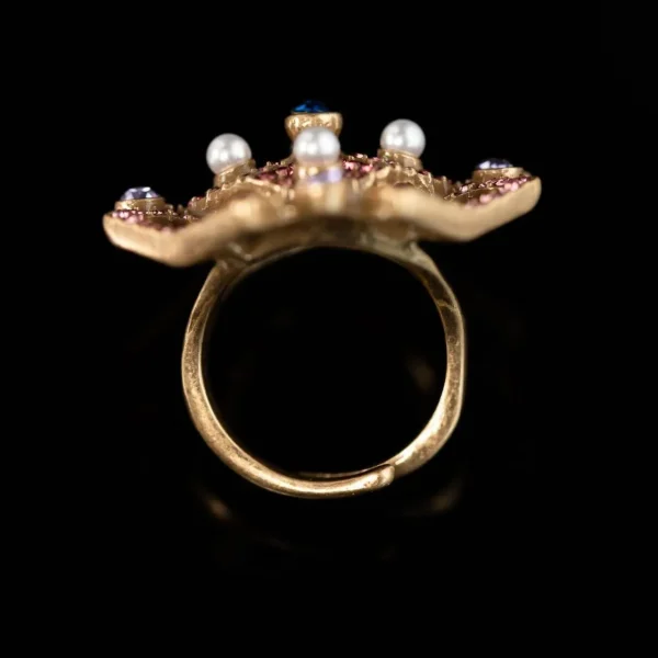 Square Ring with Zircon and Colorful Gem Inlays