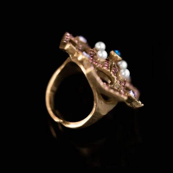 Square Ring with Zircon and Colorful Gem Inlays